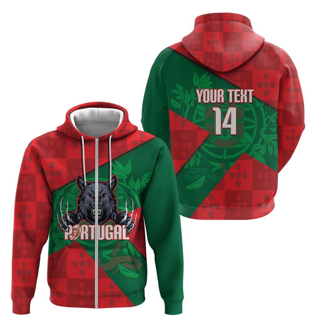 Custom Portugal Rugby 2026 Zip Hoodie Os Lobos Wolf Mascot