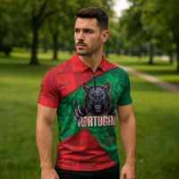 Custom Portugal Rugby 2026 Zipper Polo Shirt Os Lobos Wolf Mascot
