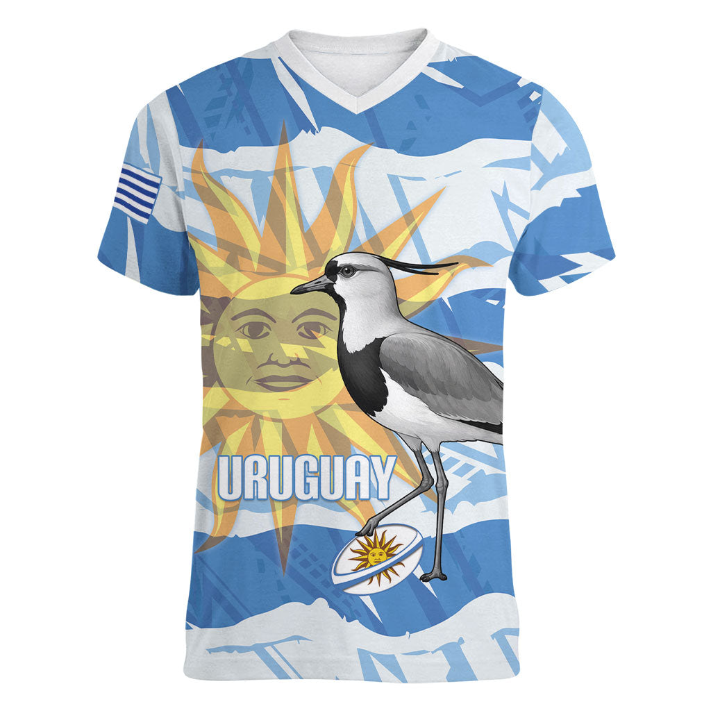 Custom Uruguay Rugby 2026 Women V-Neck T-Shirt Sun Of May and Lapwing
