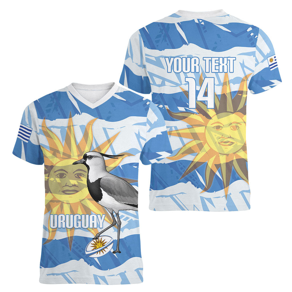 Custom Uruguay Rugby 2026 Women V-Neck T-Shirt Sun Of May and Lapwing