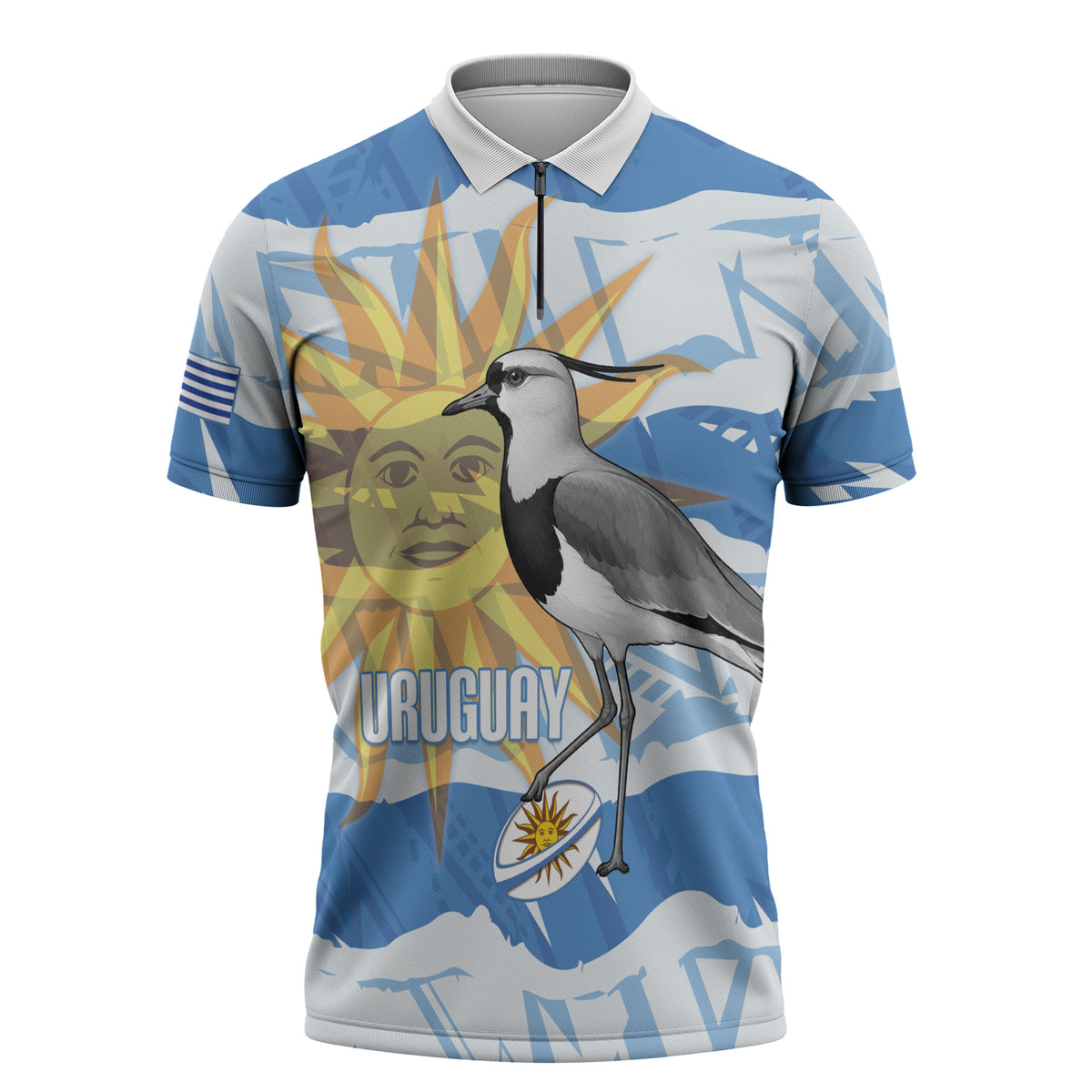 Custom Uruguay Rugby 2026 Zipper Polo Shirt Sun Of May and Lapwing