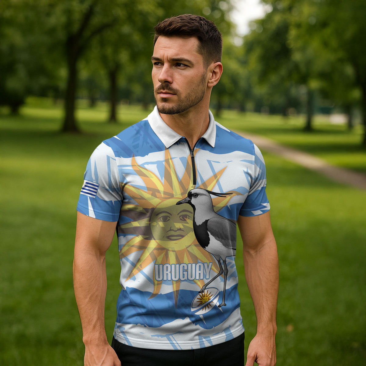 Custom Uruguay Rugby 2026 Zipper Polo Shirt Sun Of May and Lapwing