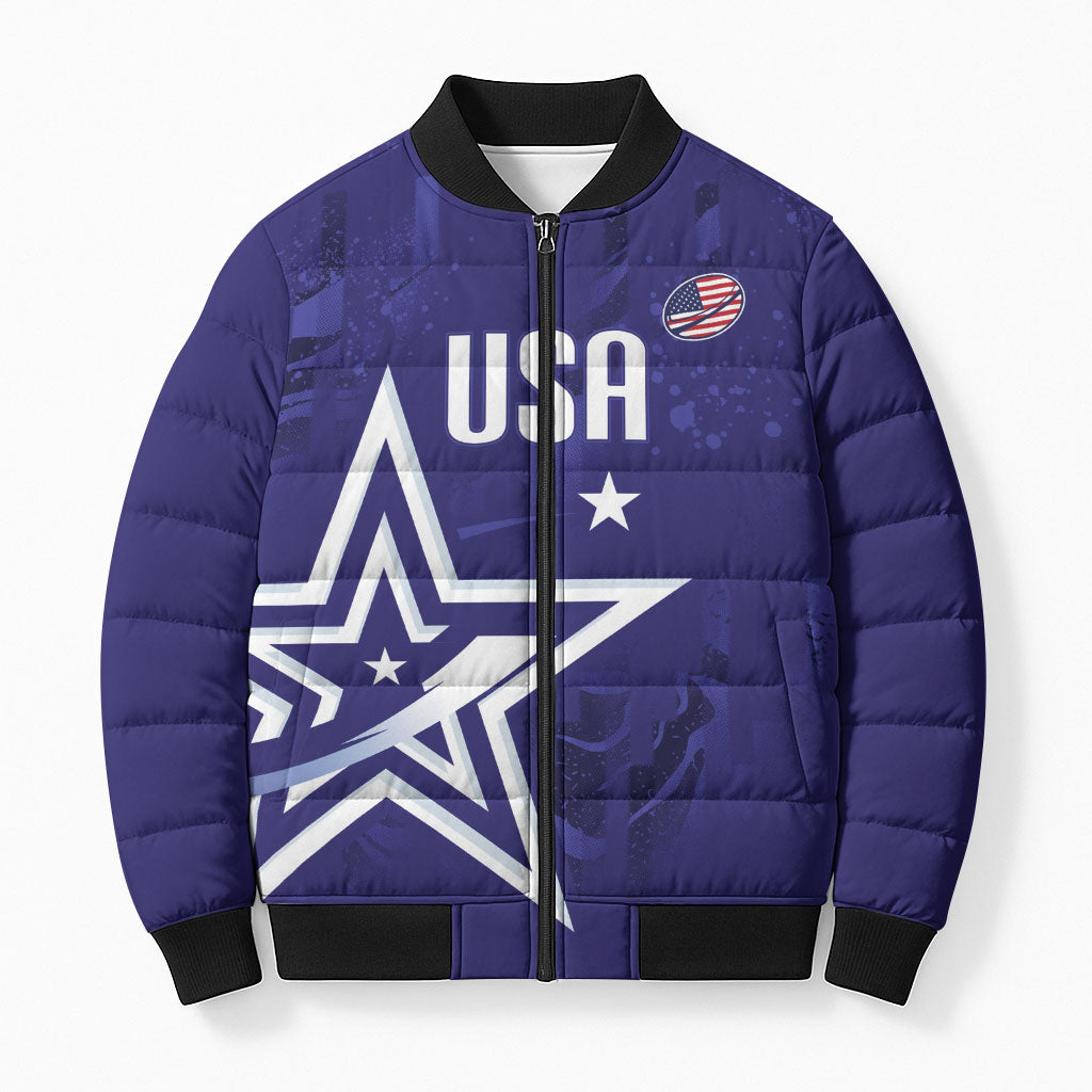 Custom United States Rugby 2026 Bomber Puffer Jacket Go USA Star Symbol