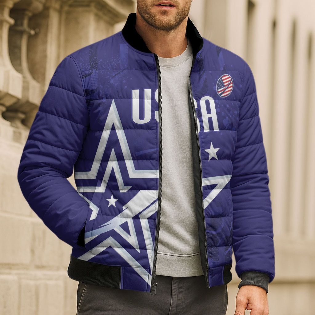 Custom United States Rugby 2026 Bomber Puffer Jacket Go USA Star Symbol