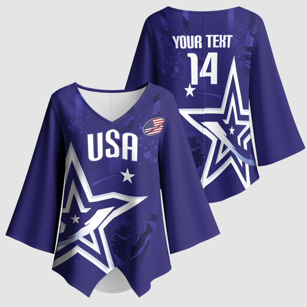 Custom United States Rugby 2026 Kimono Sleeve Blouse Go USA Star Symbol