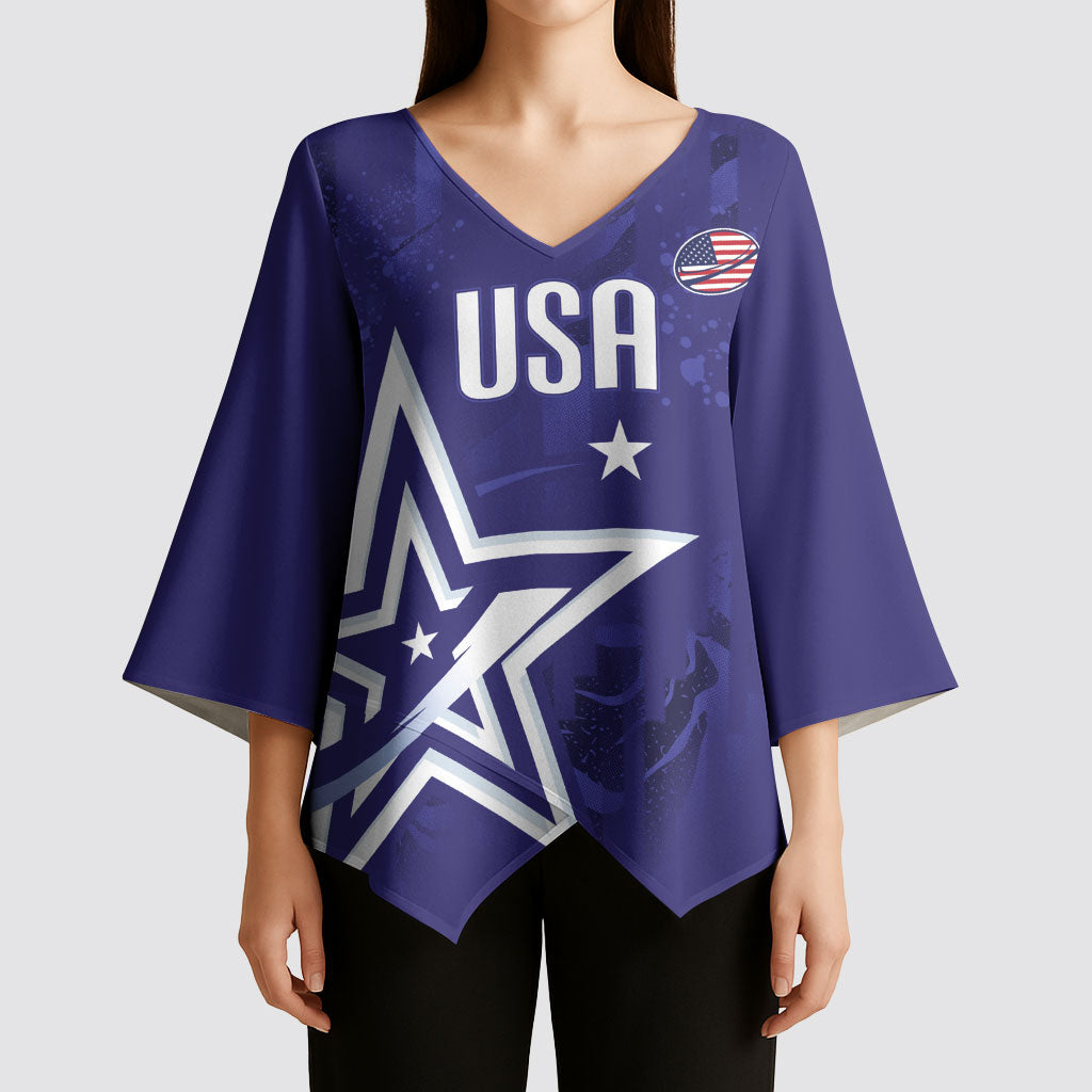 Custom United States Rugby 2026 Kimono Sleeve Blouse Go USA Star Symbol