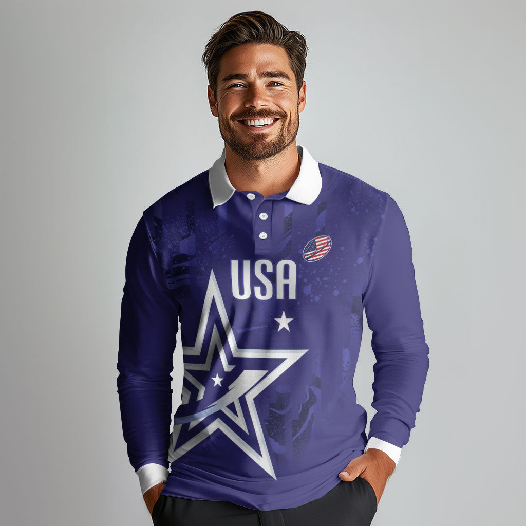 Custom United States Rugby 2026 Long Sleeve Polo Shirt Go USA Star Symbol