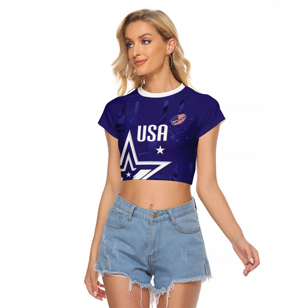 Custom United States Rugby 2026 Raglan Cropped T Shirt Go USA Star Symbol