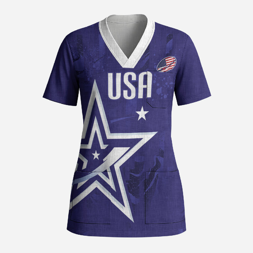 Custom United States Rugby 2026 Scrub Top Go USA Star Symbol