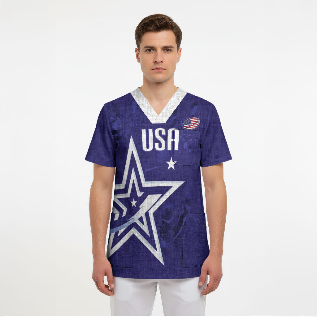 Custom United States Rugby 2026 Scrub Top Go USA Star Symbol
