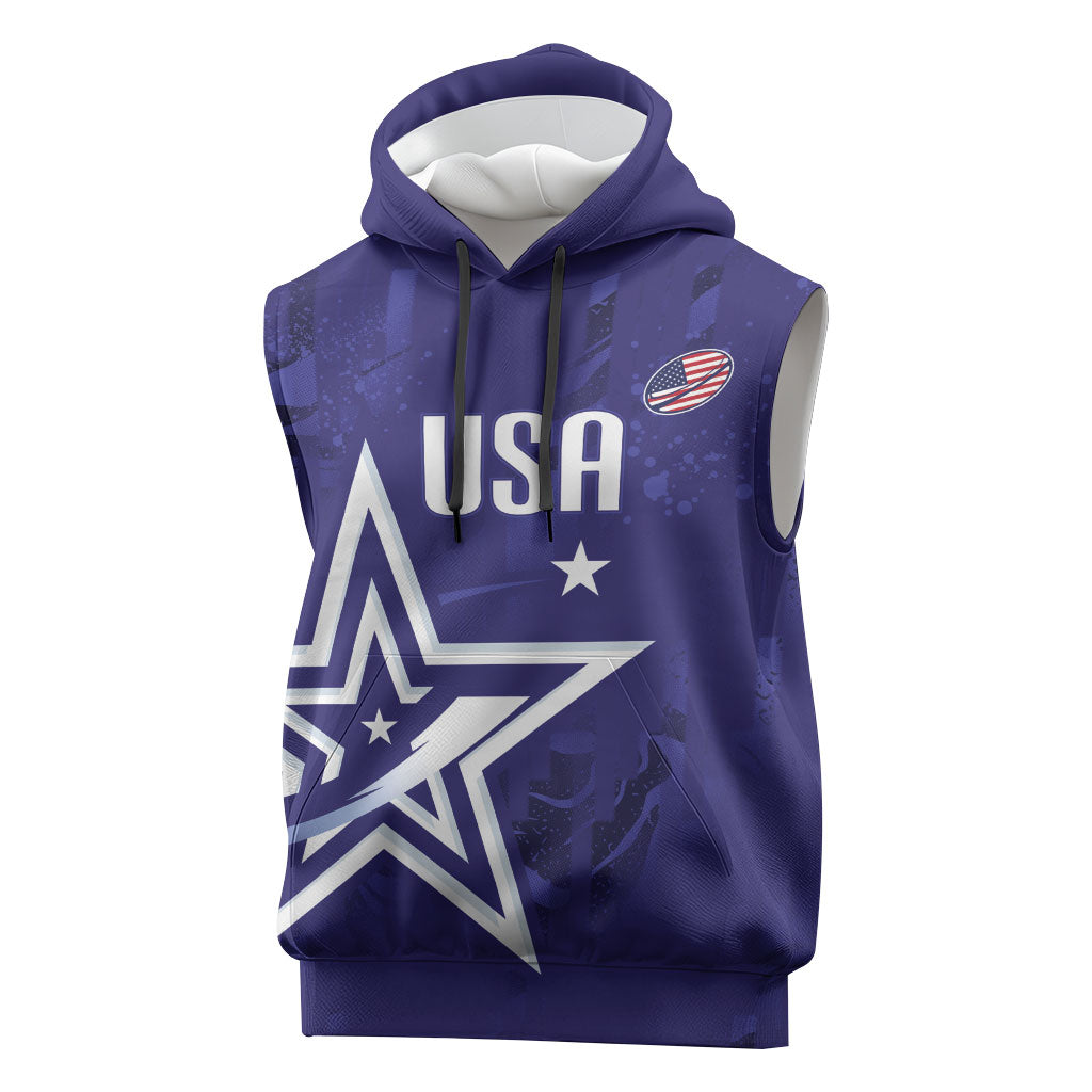 Custom United States Rugby 2026 Sleeveless Hoodie Go USA Star Symbol