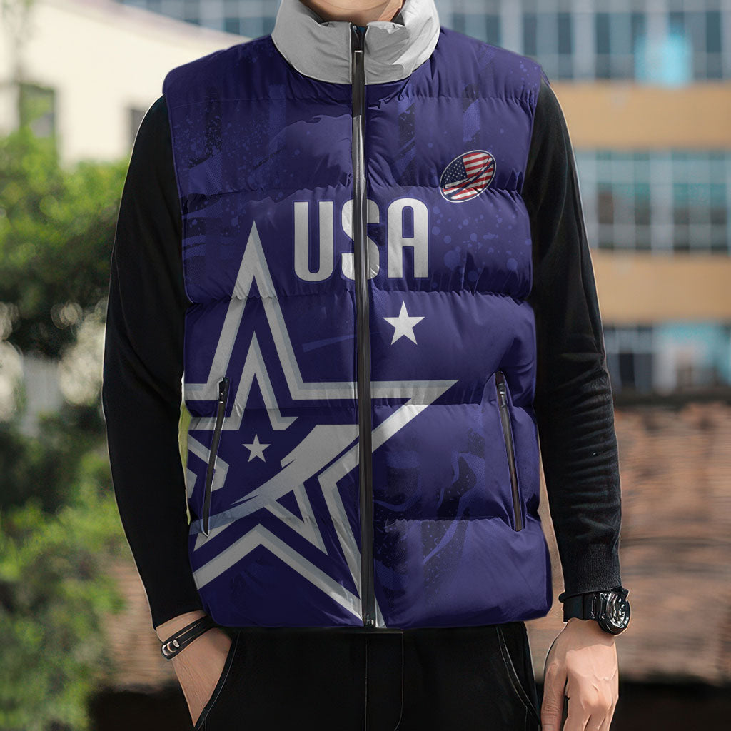 Custom United States Rugby 2026 Sleeveless Puffer Jacket Go USA Star Symbol