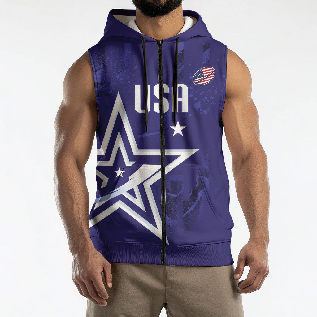 Custom United States Rugby 2026 Sleeveless Zip Hoodie Go USA Star Symbol