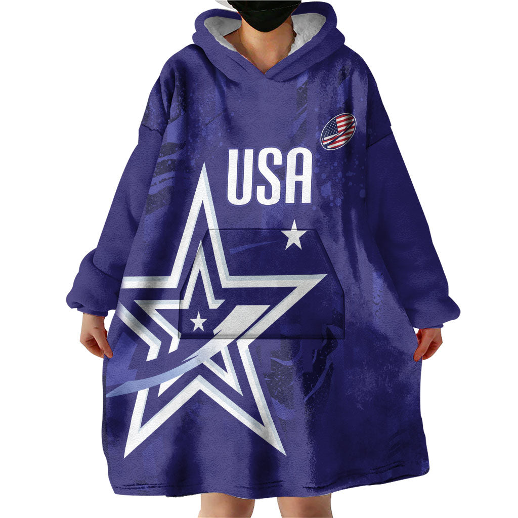 Custom United States Rugby 2026 Wearable Blanket Hoodie Go USA Star Symbol