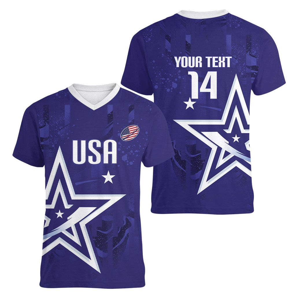 Custom United States Rugby 2026 Women V-Neck T-Shirt Go USA Star Symbol