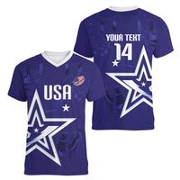 Custom United States Rugby 2026 Women V-Neck T-Shirt Go USA Star Symbol