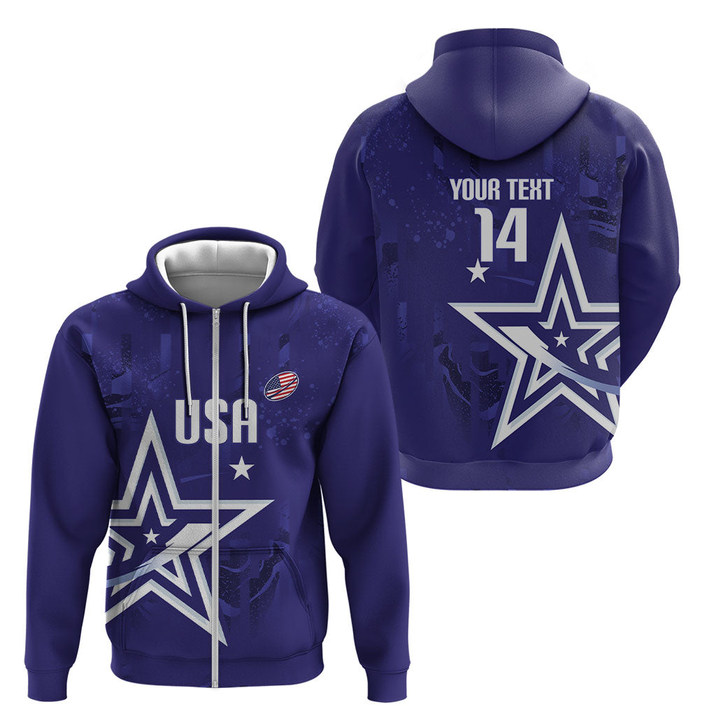 Custom United States Rugby 2026 Zip Hoodie Go USA Star Symbol