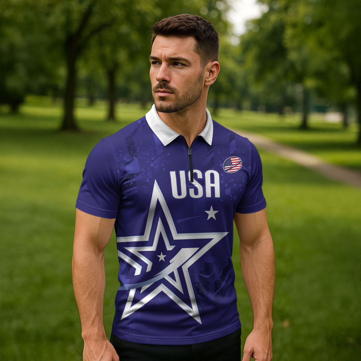 Custom United States Rugby 2026 Zipper Polo Shirt Go USA Star Symbol