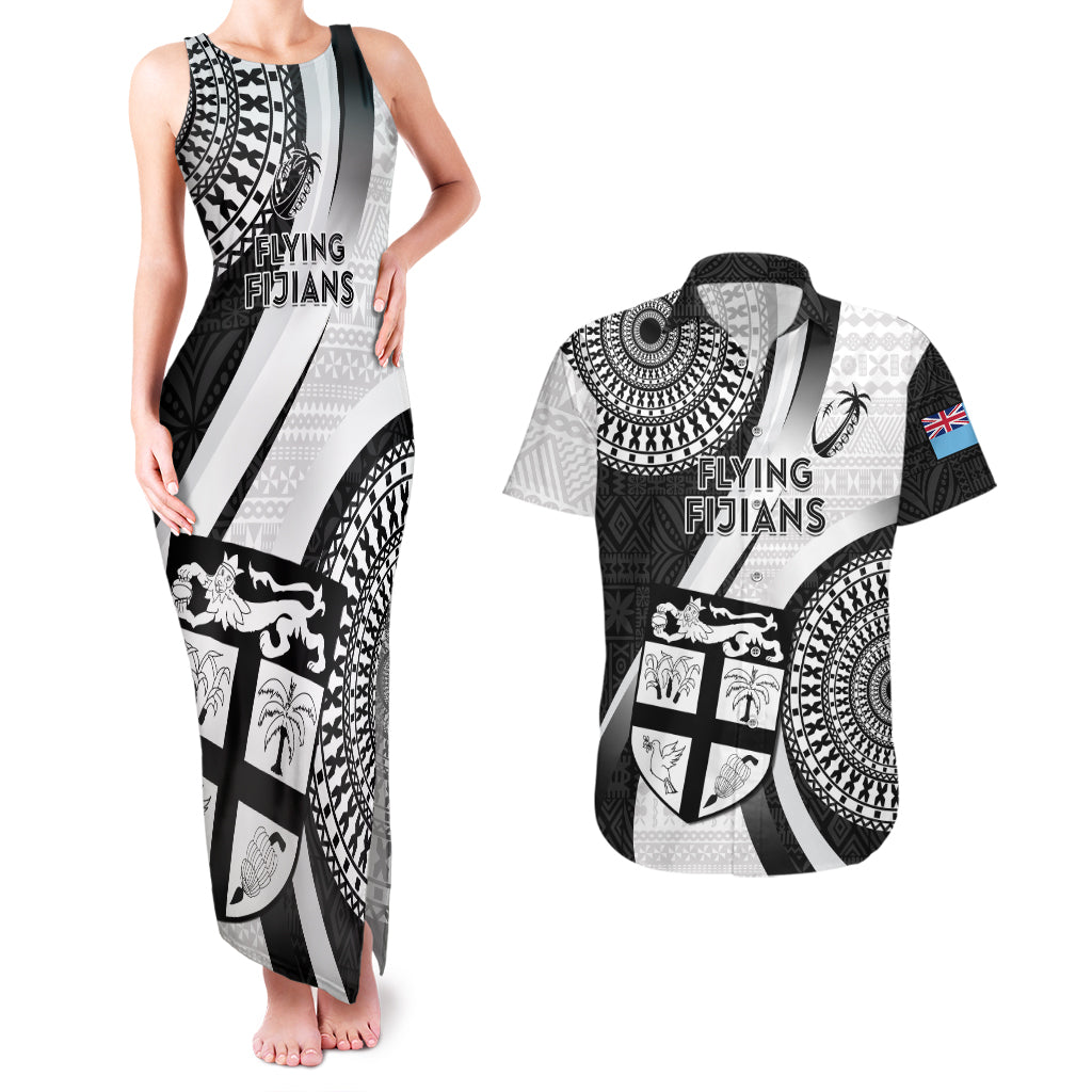 Fiji Rugby Couples Matching Tank Maxi Dress and Hawaiian Shirt World Cup 2023 Go Champions Fijian Tapa Black Version - Wonder Print Shop