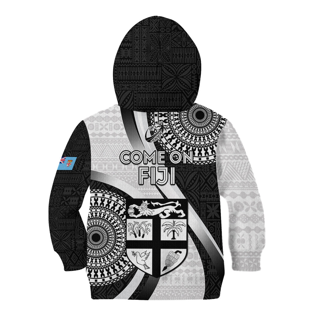 Fiji Rugby Kid Hoodie World Cup 2023 Go Champions Fijian Tapa Black Version - Wonder Print Shop
