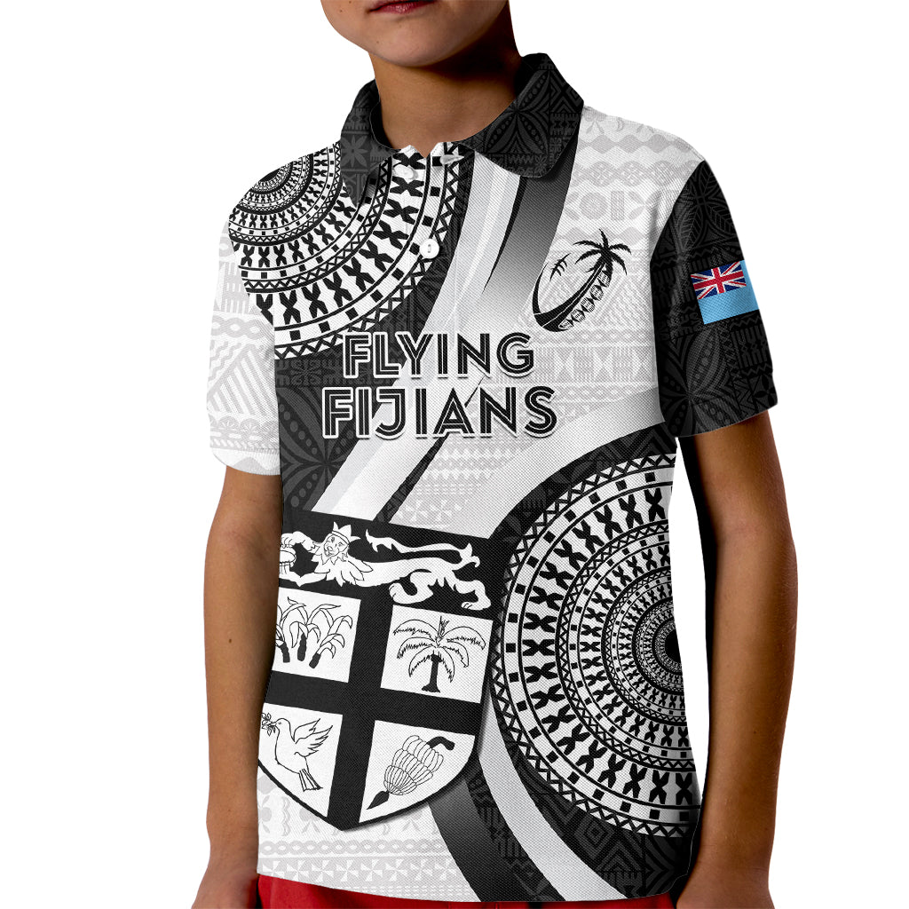 Fiji Rugby Kid Polo Shirt World Cup 2023 Go Champions Fijian Tapa Black Version - Wonder Print Shop