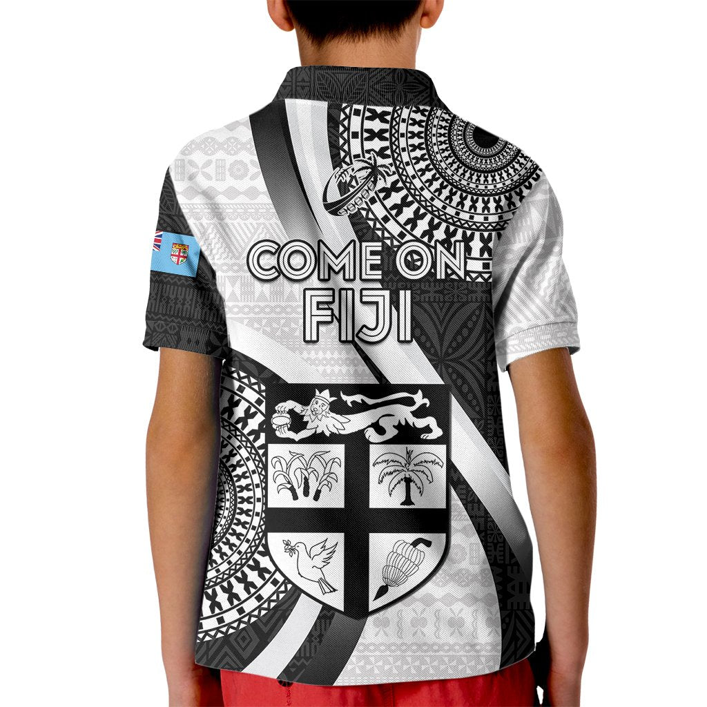 Fiji Rugby Kid Polo Shirt World Cup 2023 Go Champions Fijian Tapa Black Version - Wonder Print Shop