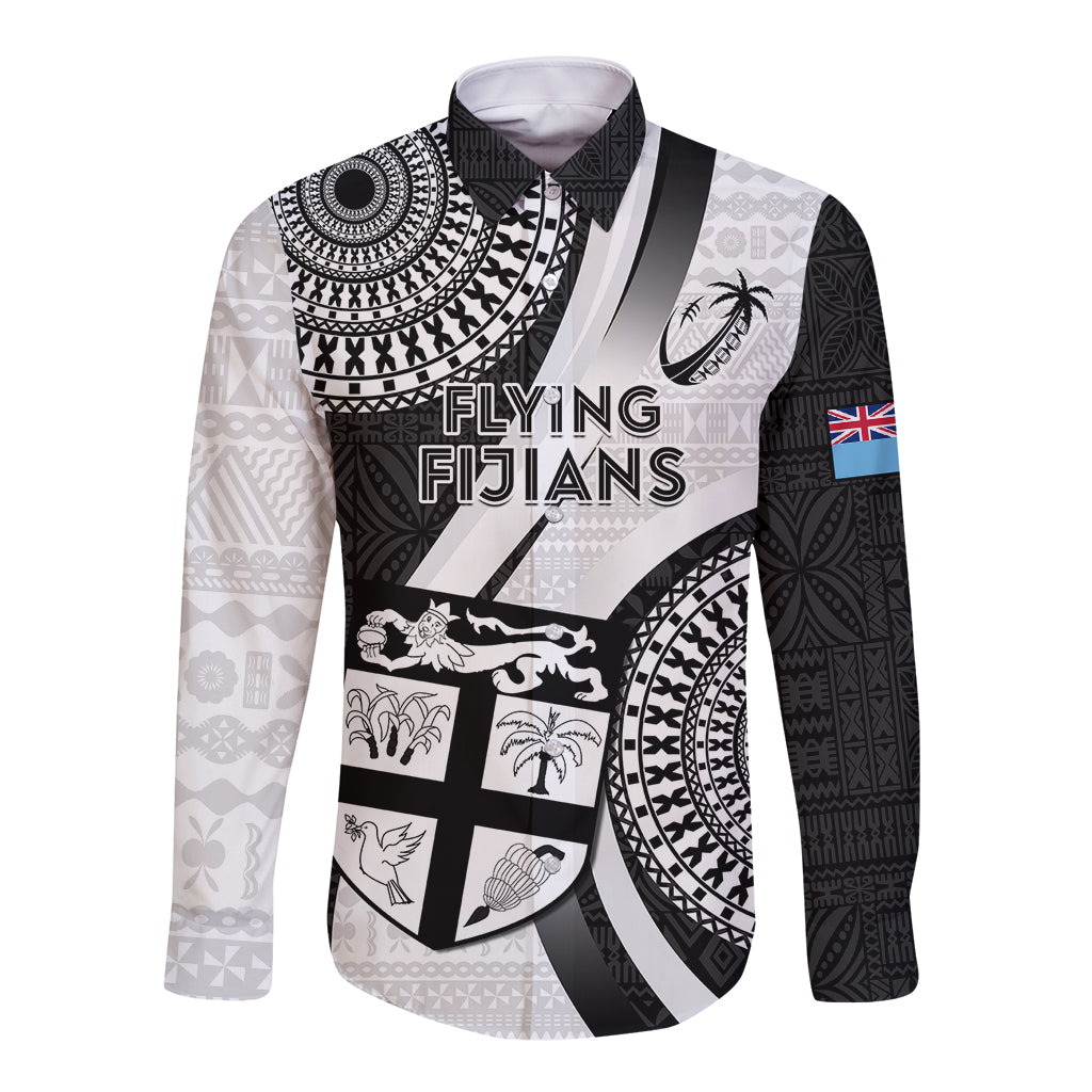 Fiji Rugby Long Sleeve Button Shirt World Cup 2023 Go Champions Fijian Tapa Black Version - Wonder Print Shop
