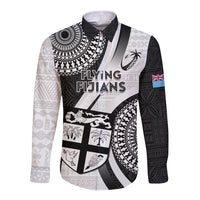 Fiji Rugby Long Sleeve Button Shirt World Cup 2023 Go Champions Fijian Tapa Black Version - Wonder Print Shop