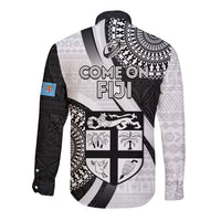 Fiji Rugby Long Sleeve Button Shirt World Cup 2023 Go Champions Fijian Tapa Black Version - Wonder Print Shop