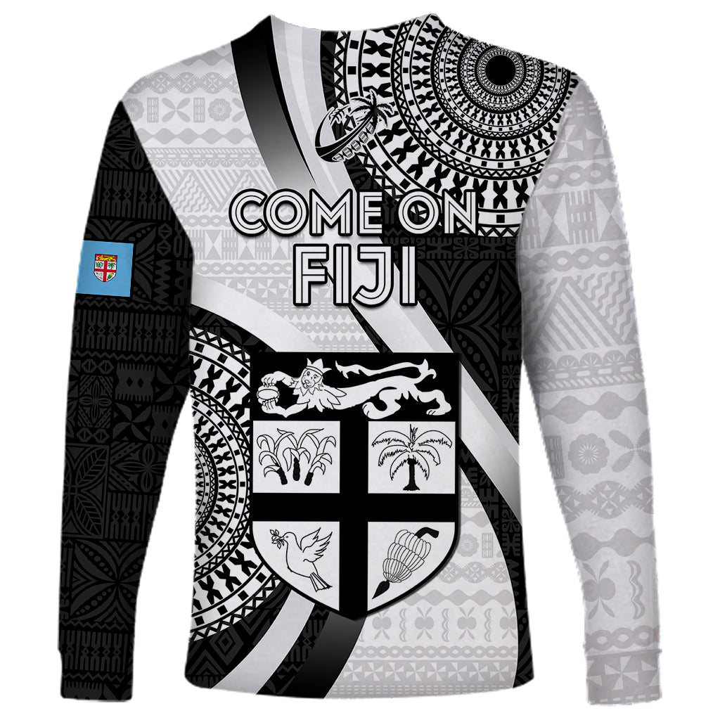 Fiji Rugby Long Sleeve Shirt World Cup 2023 Go Champions Fijian Tapa Black Version - Wonder Print Shop