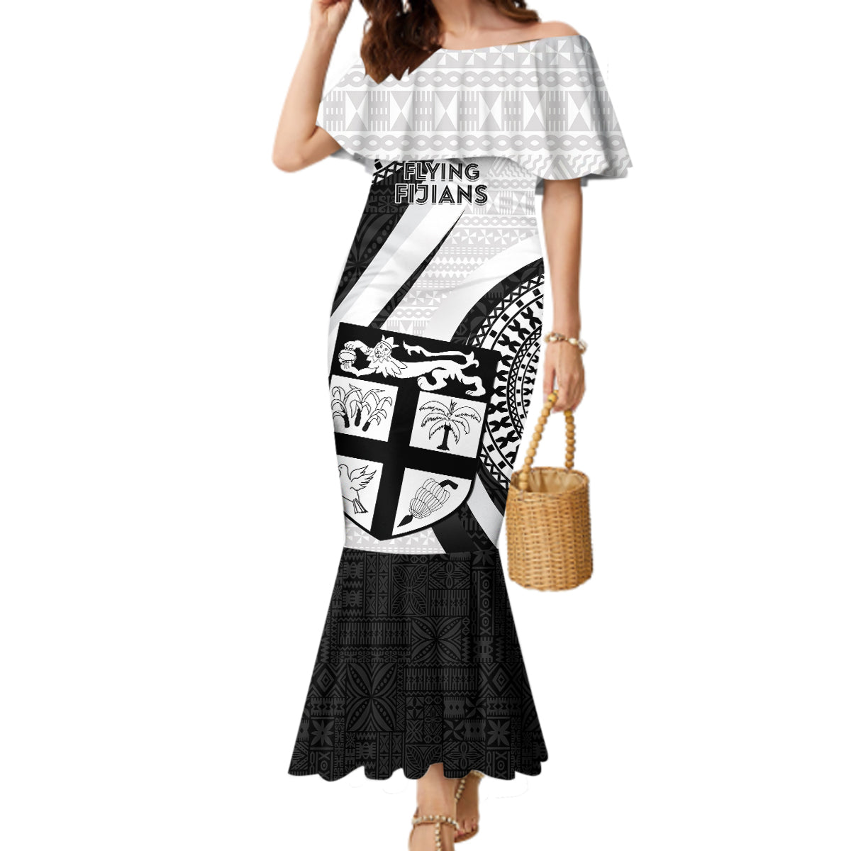 Fiji Rugby Mermaid Dress World Cup 2023 Go Champions Fijian Tapa Black Version - Wonder Print Shop