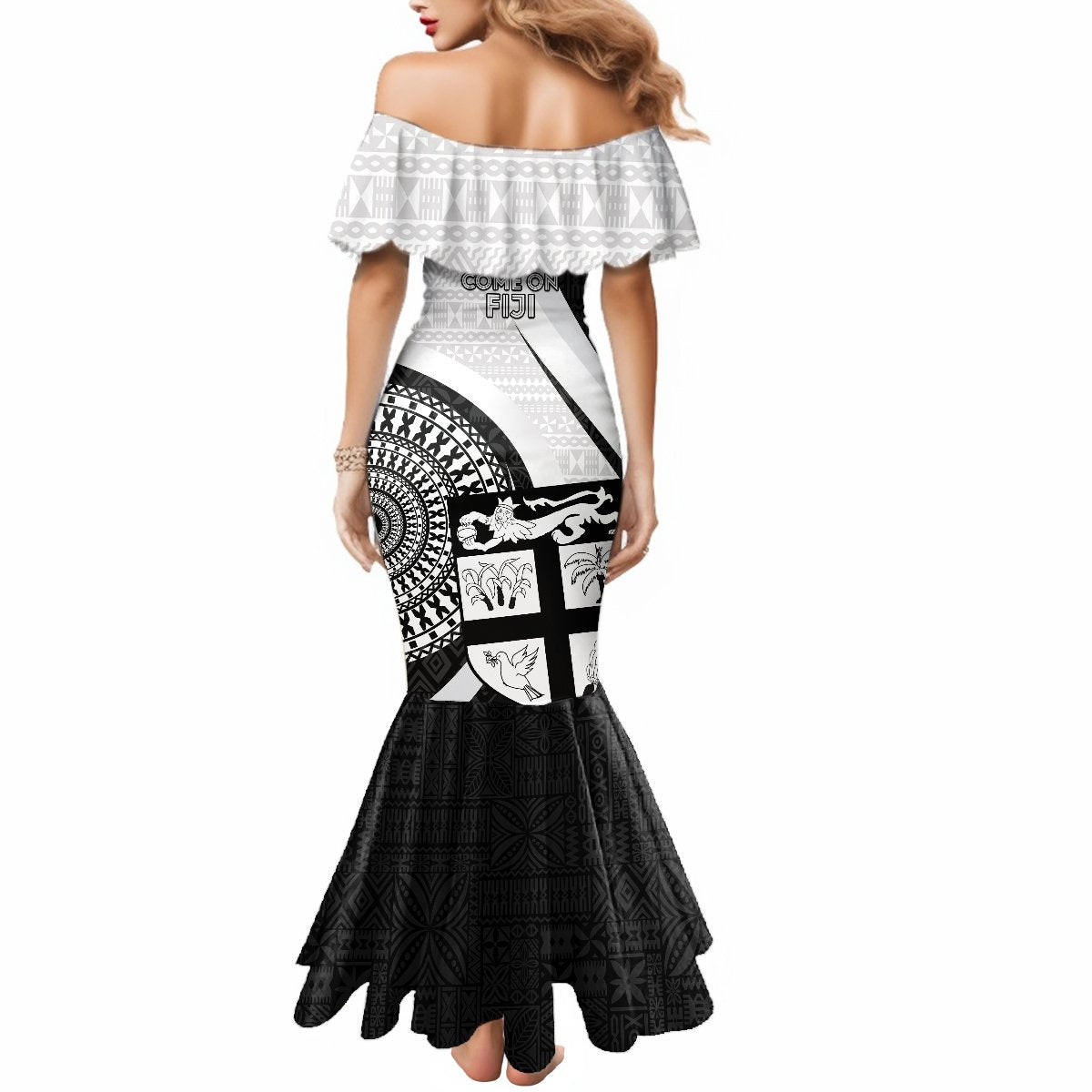 Fiji Rugby Mermaid Dress World Cup 2023 Go Champions Fijian Tapa Black Version - Wonder Print Shop