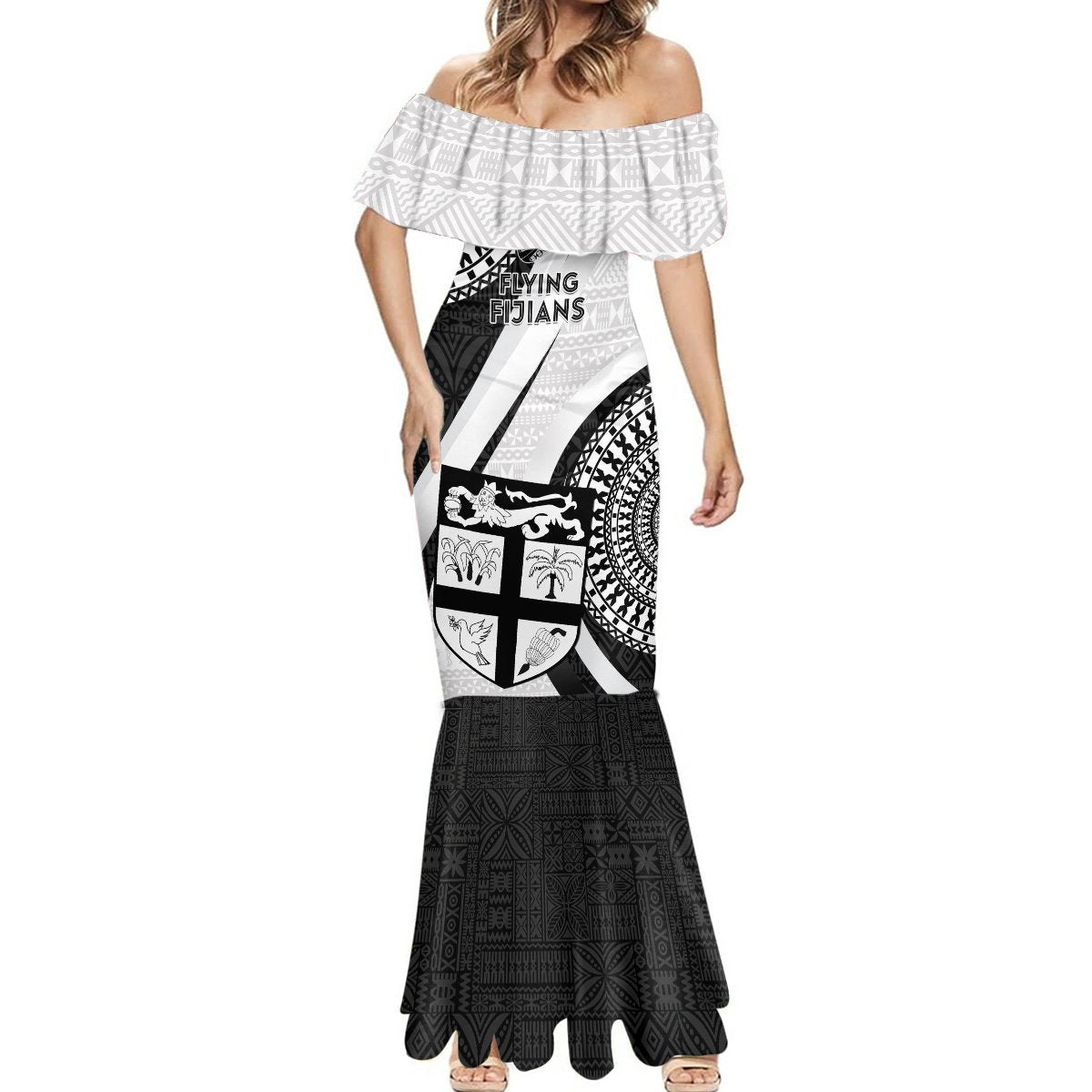 Fiji Rugby Mermaid Dress World Cup 2023 Go Champions Fijian Tapa Black Version - Wonder Print Shop