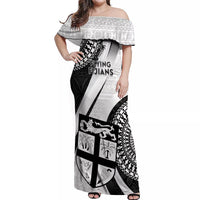 Fiji Rugby Off Shoulder Maxi Dress World Cup 2023 Go Champions Fijian Tapa Black Version - Wonder Print Shop