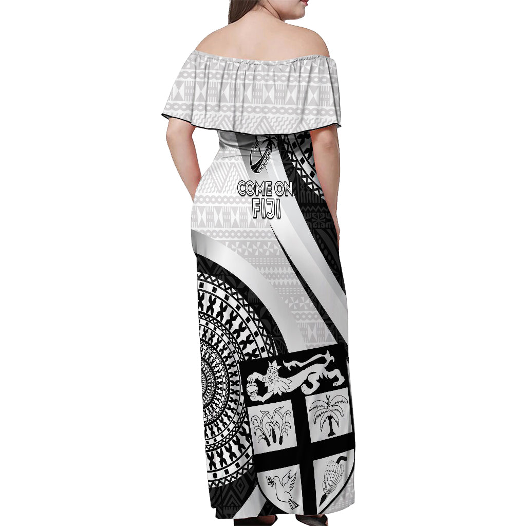 Fiji Rugby Off Shoulder Maxi Dress World Cup 2023 Go Champions Fijian Tapa Black Version - Wonder Print Shop