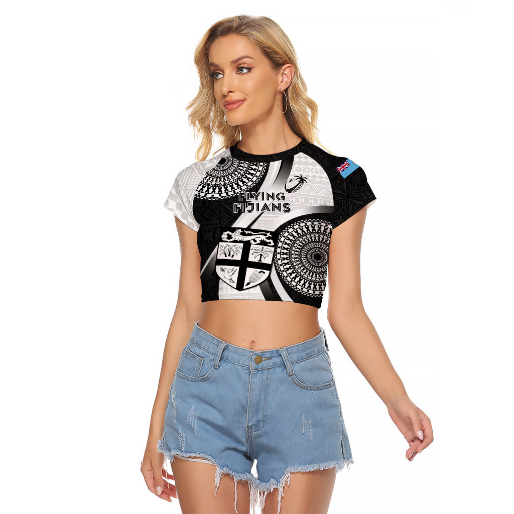 Fiji Rugby Raglan Cropped T Shirt World Cup 2023 Go Champions Fijian Tapa Black Version - Wonder Print Shop