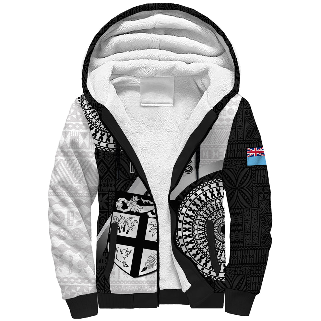 Fiji Rugby Sherpa Hoodie World Cup 2023 Go Champions Fijian Tapa Black Version - Wonder Print Shop