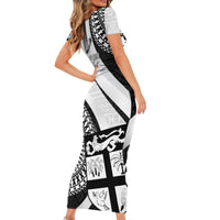 Fiji Rugby Short Sleeve Bodycon Dress World Cup 2023 Go Champions Fijian Tapa Black Version - Wonder Print Shop