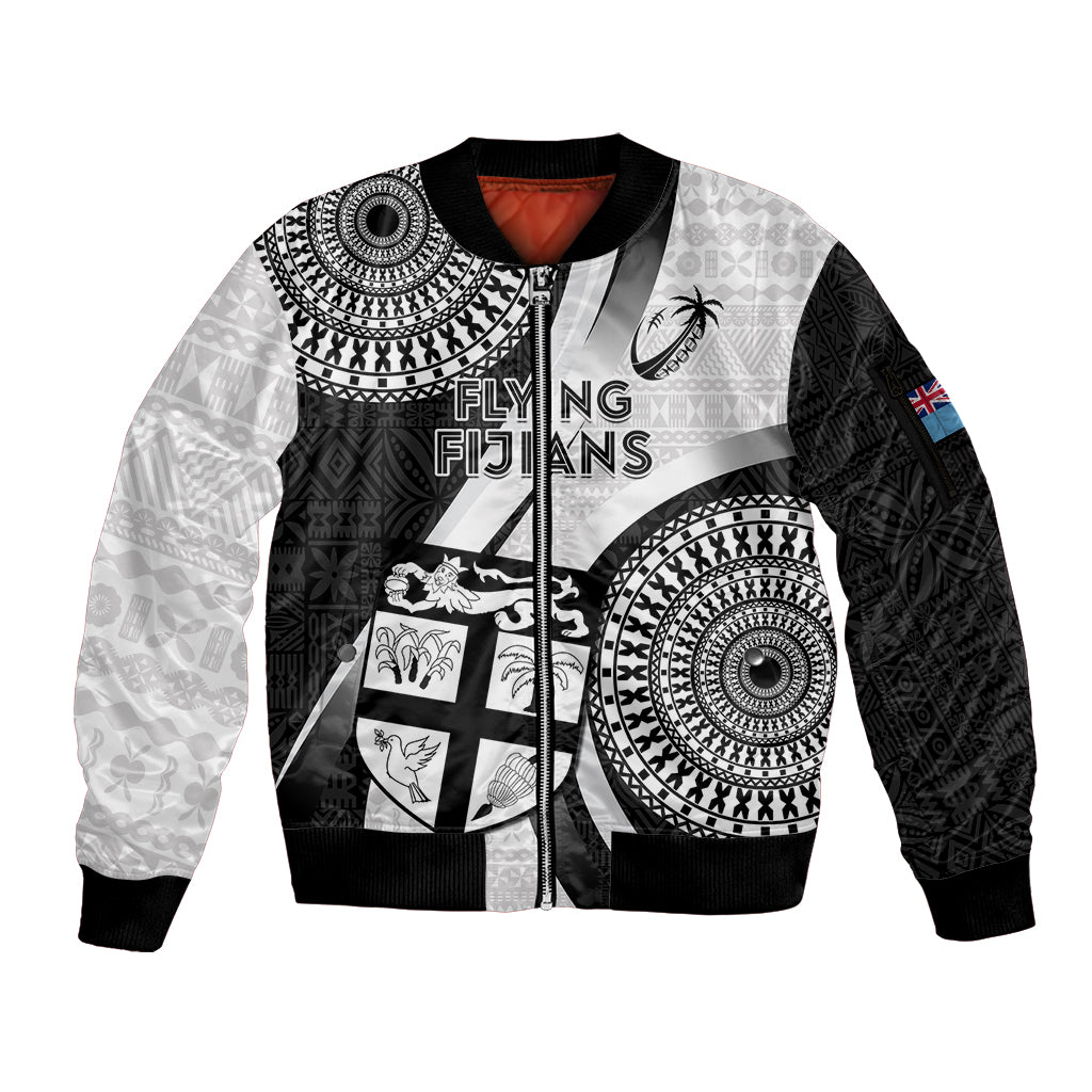 Fiji Rugby Sleeve Zip Bomber Jacket World Cup 2023 Go Champions Fijian Tapa Black Version - Wonder Print Shop