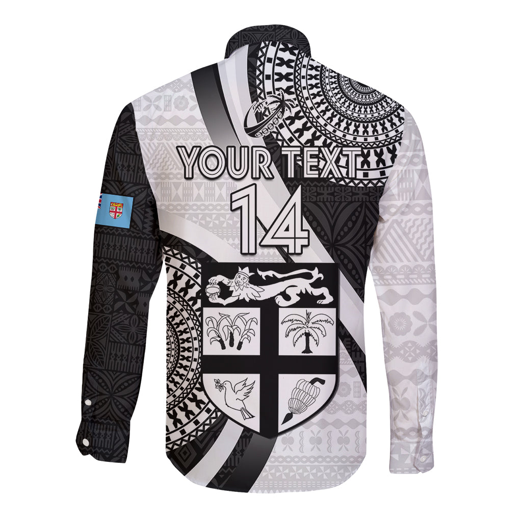 Custom Fiji Rugby Long Sleeve Button Shirt World Cup 2023 Go Champions Fijian Tapa Black Version - Wonder Print Shop