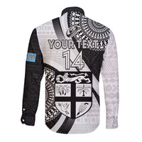 Custom Fiji Rugby Long Sleeve Button Shirt World Cup 2023 Go Champions Fijian Tapa Black Version - Wonder Print Shop