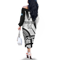 Custom Fiji Rugby Off The Shoulder Long Sleeve Dress World Cup 2023 Go Champions Fijian Tapa Black Version - Wonder Print Shop