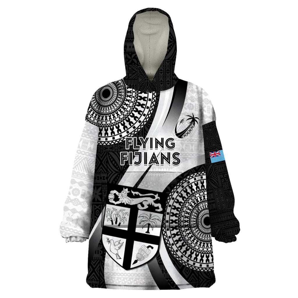 Custom Fiji Rugby Wearable Blanket Hoodie World Cup 2023 Go Champions Fijian Tapa Black Version - Wonder Print Shop