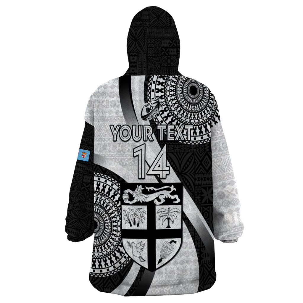 Custom Fiji Rugby Wearable Blanket Hoodie World Cup 2023 Go Champions Fijian Tapa Black Version - Wonder Print Shop