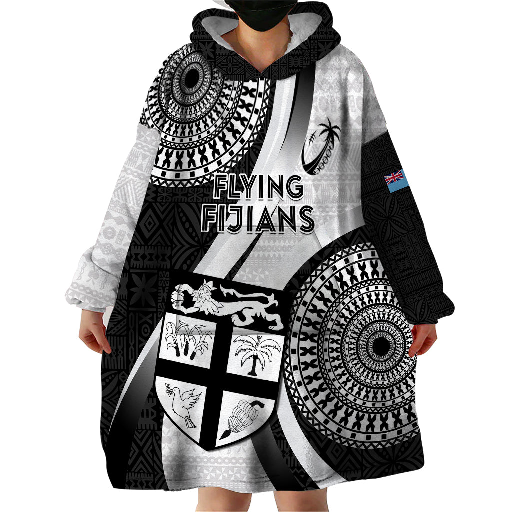 Custom Fiji Rugby Wearable Blanket Hoodie World Cup 2023 Go Champions Fijian Tapa Black Version - Wonder Print Shop