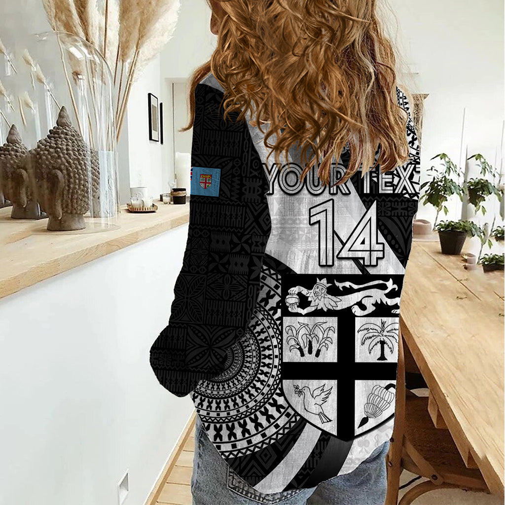 Custom Fiji Rugby Women Casual Shirt World Cup 2023 Go Champions Fijian Tapa Black Version - Wonder Print Shop