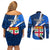 Fiji Rugby Couples Matching Off Shoulder Short Dress and Long Sleeve Button Shirts World Cup 2023 Go Champions Fijian Tapa Blue Version - Wonder Print Shop