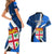 Fiji Rugby Couples Matching Short Sleeve Bodycon Dress and Hawaiian Shirt World Cup 2023 Go Champions Fijian Tapa Blue Version - Wonder Print Shop