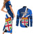 Fiji Rugby Couples Matching Short Sleeve Bodycon Dress and Long Sleeve Button Shirts World Cup 2023 Go Champions Fijian Tapa Blue Version - Wonder Print Shop