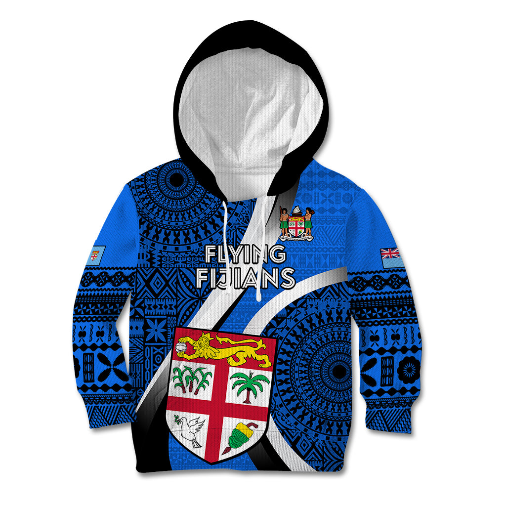 Fiji Rugby Kid Hoodie World Cup 2023 Go Champions Fijian Tapa Blue Version - Wonder Print Shop